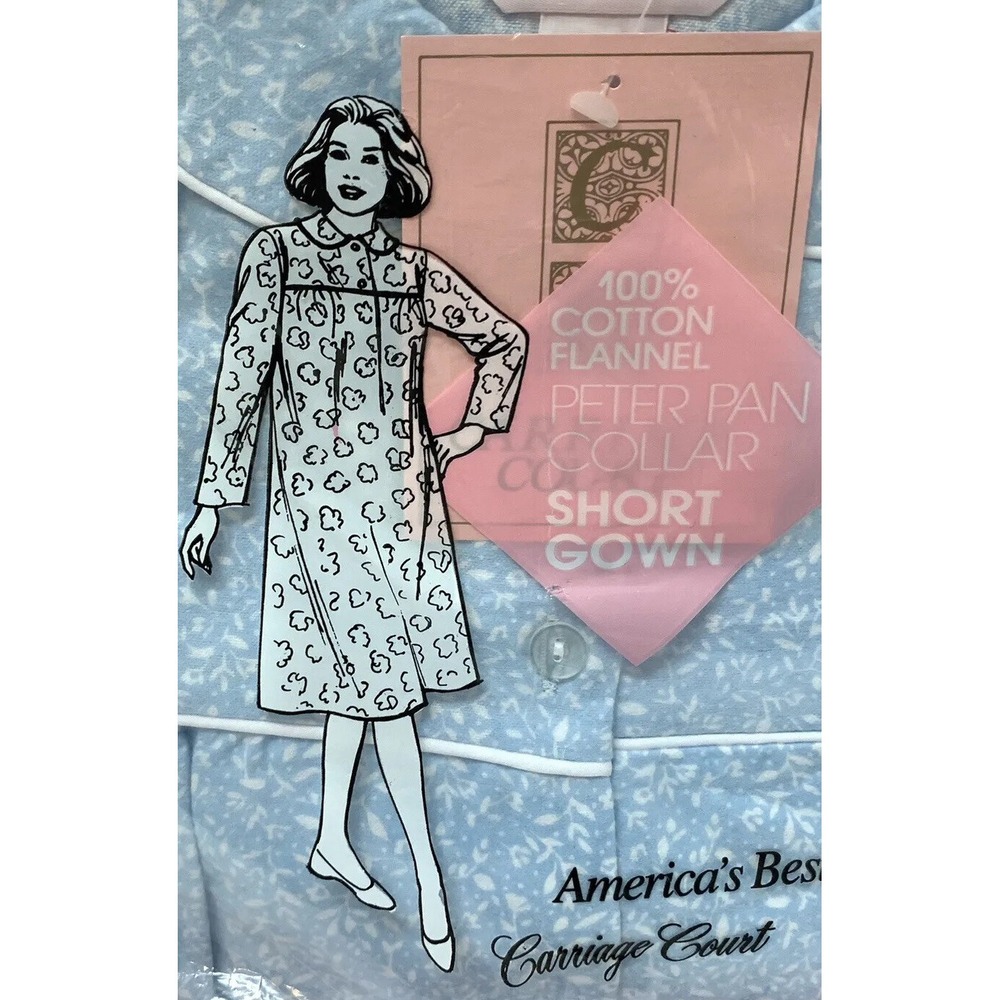 Vintage Carriage Court Short Cotton Flannel Gown Granny Nightgown Size M NEW NOS